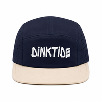 Casquette de camping à 5 panneaux en polyester bicolore à visière plate avec découpe laser latérale et logo imprimé, idéale pour le kayak, la randonnée et les activités de plage
