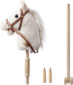 36-Inch Witte Stok Paard Pluche Handgemaakte Hobby Paard Houten Wielen Realistische Hink Galopperende Geluiden Rijden Speelgoed Voor Kinderen - Product Image 4