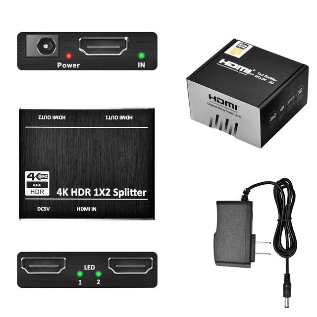 Super Mini 4K 60Hz 1 in 2 Out 1x2 HDMI Splitter Support HDCP2.2 3D 2160P 1080P HDR ARC