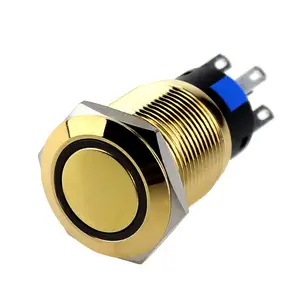 19mm ip67 5PIN momentary industrial waterproof illuminated gold plated metal pushbutton switch