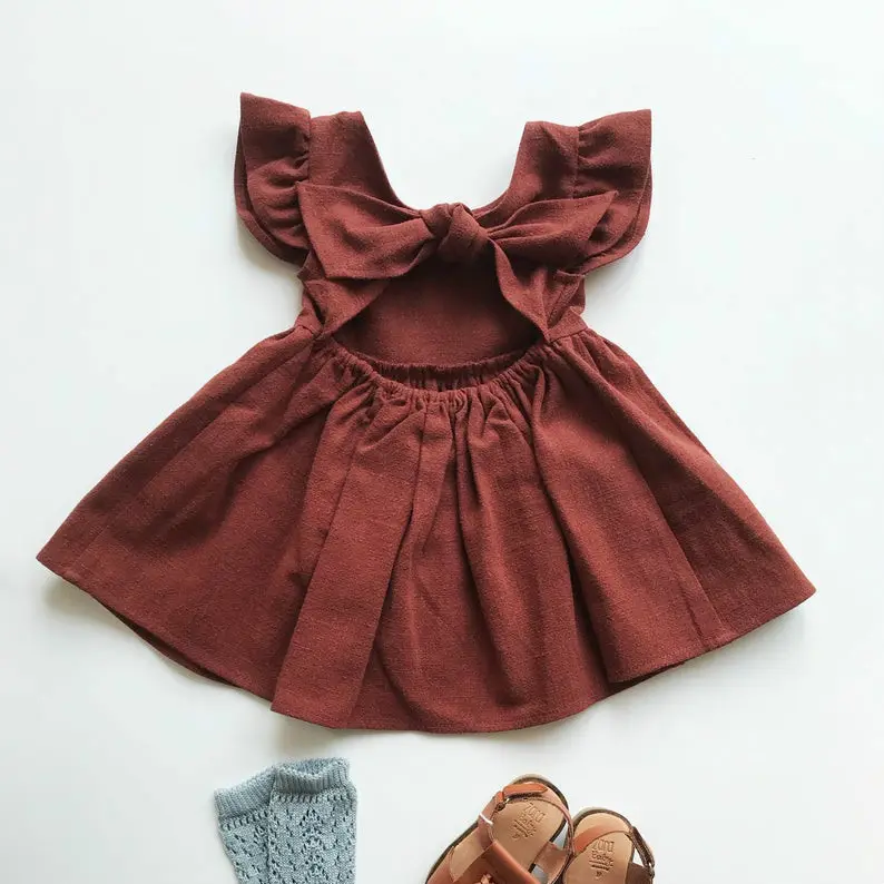2020 special sale little girl dress sleeveless backless simpleness desgin frocks organic linen baby girl dresses