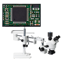24MP 1080p Camera 3.5X-90X Zoom Simul-Focal Double Boom Stand Trinocular Stereo Microscope LED Illumination 60FPS for Phone
