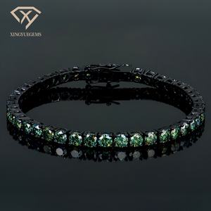 High Quality 4mm 925 Silver Green-Colored VVS GRA Certified Moissanite Tennis Chain <b>Bracelets</b> Factory Price Wholesale for Gifts - Product Image 1