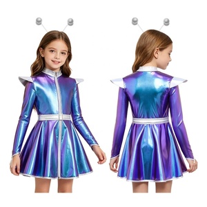 Disfraces de Extraterrestre Espacial para Niñas, Vestido Metálico de Manga Larga con Antenas y Diadema, Atuendo de Fiesta de Ciencia Ficción para Niñas, Espectáculos Personalizados - Product Image 2