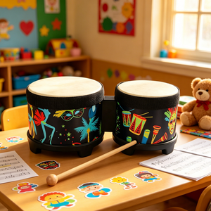 Instrumento de percusión infantil de 5 + 6 pulgadas de buena calidad al por mayor tambor <span class=keywords><strong>Bongo</strong></span> de madera para niños - Product Image 1