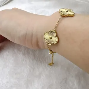 Inspire stainless steel jewelry Four Leaf Clovers bracelet 18k gold plating on pure stainless steel hypoallergenic jewelry gift