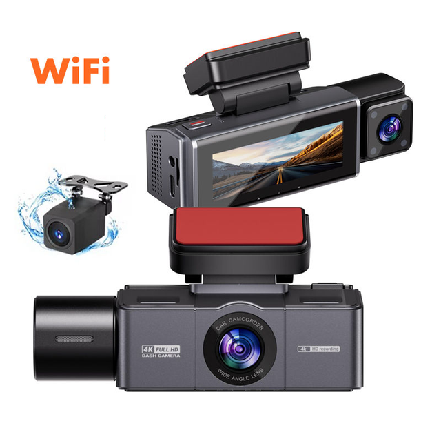 OEM Small Mini Security Front and Rear 4k  Three Lens Gps Option Car Video Recorder DVR Wifi Dash Cam 4k Dash Camera 3 Channel