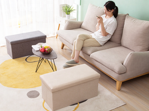 Vente en gros de tabouret de rangement pliant en tissu de lin carré pour salon pouf de rangement banc canapé chaise repose-pieds boîte d'organisation - Product Image 3