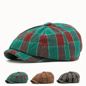 2024 New British Plaid 8 Panels Newsboy Cap Women Men Autumn Winter Vintage Beret <b>Hat</b> - Product Image 2