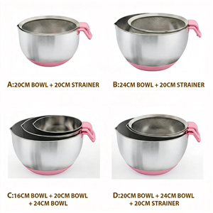ステンレス鋼ミキシングボウルノンスリップネスティングウィズキングボウルセットキッチンミキシングボウルサラダクッキングベーキング用ストレーナー - Product Image 5