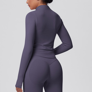 Custom Stand-up Collar Knitted Zipper Long Sleeves Yoga Jacket Women's Quick Dry Yoga <strong>Clothes</strong> Running Workout Sports Jacket - Product Image 5