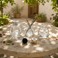 Bouteille diffuseur à roseaux en verre transparent de qualité supérieure, ronde, 100 ml et 200 ml, flacon vide en gros pour parfum avec bouchon métallique doré ou argenté