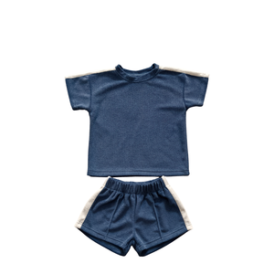 Set di abbigliamento personalizzato per bambini in tinta unita in spugna per bambini vestiti estivi per bambini abiti per bambini <span class=keywords><strong>racconti</strong></span> semplici - Product Image 5