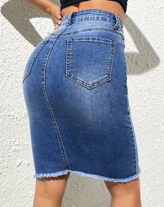 Nuova <span class=keywords><strong>gonna</strong></span> estiva in <span class=keywords><strong>Denim</strong></span> di cotone sfilacciato a vita alta elasticizzata da donna-stile elegante e aderente - Product Image 5