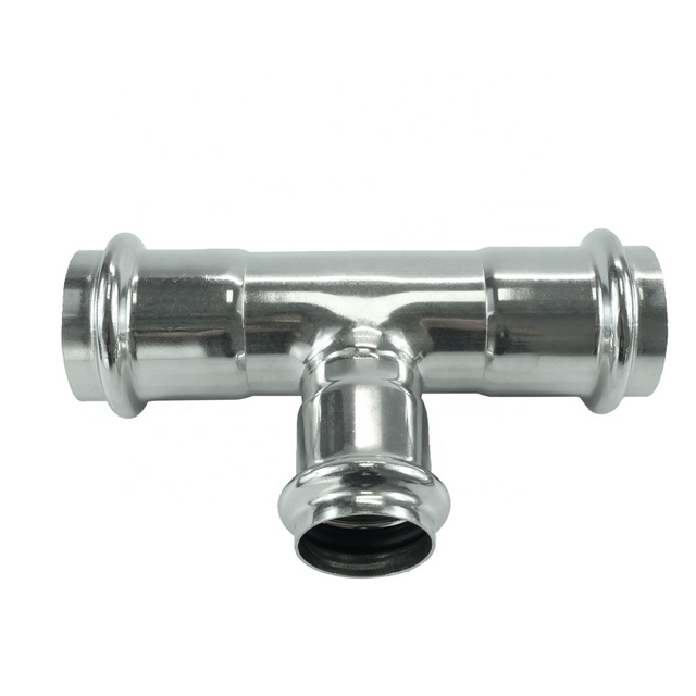 DKV Press Fit Fittings Tee Fitting Hot Cold Water Dairy Pipe Joint Stainless Steel 304 Compression Push Fit V-profile Connector