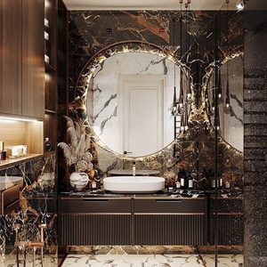 Mueble de baño moderno minimalista con encimera de losa de roca, lavabo cerámico, espejo con iluminación inteligente y gabinete de almacenamiento. - Product Image 2