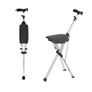 Cy <b>Folding</b> Cane <b>Stool</b> Aluminum Alloy One Button Opening <b>Portable</b> Seat For Elderly Hiking Support - Product Image 1