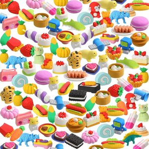 Soodoodo Stationery 3D Animal Foods Sports Dessert Pencil Eraser Rubber Puzzle Eraser 100pcs/pack TPR Erasers