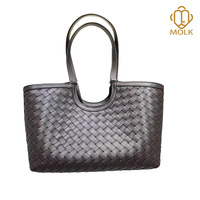 Sac fourre-tout tressé en cuir de vachette pour femme, avec doubles poignées, bandoulière amovible, pochette zippée, durable et portable