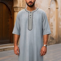 Jubah Pria Lanna Bordir Lengan Pendek, Baju Muslim Panjang, Kaftan Islami, Jubba Arab, Jalabiya, Baju Sholat Maroko