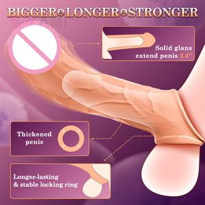 Điện nam Vibrator thực tế dương vật tay áo enlarger dày Cock Vòng tay áo dương vật Extender dildo dành cho người lớn quan hệ tình dục đồ chơi cho nam giới - Product Image 3
