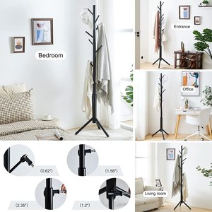 Sistema de exhibición de madera sólida para el hogar, estantería de bambú plegable con Árbol de madera, de Metal montado en la <span class=keywords><strong>pared</strong></span>, perchero negro colgante - Product Image 5