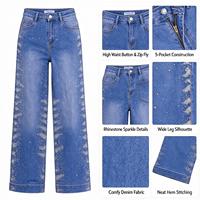 Jeans à taille haute et jambes larges en strass pour femmes, pantalon en denim scintillant pour les soirées de gala hivernales