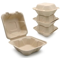 Boîte à hamburger en bagasse biodégradable |   Emballage à emporter carré de 30 oz, résistant à la graisse et aux fuites, pour la restauration rapide