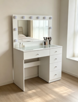 Table de maquillage Voxhome avec miroir éclairé, plusieurs tiroirs, plateau en verre, table de toilette pour chambre à coucher, salon, meubles