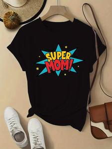 <span class=keywords><strong>Camiseta</strong></span> con estampado de "<span class=keywords><strong>Super</strong></span> Mom" para mujer, <span class=keywords><strong>camiseta</strong></span> informal de manga corta con cuello redondo y diseño de estrella, cómoda para el uso diario - Product Image 1