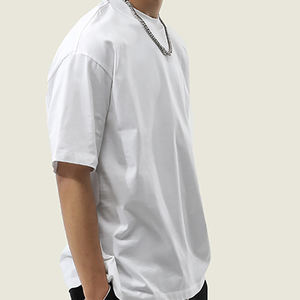 Serin dokunmatik ağır uzun elyaf pamuk kısa kollu Tee antibakteriyel özel logo nakış gümrükleme erkekler s gevşek Fit yaz - Product Image 3