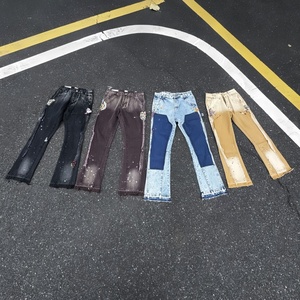 Pantalones de chándal acampanados de alta calidad para <span class=keywords><strong>hombre</strong></span>, elásticos, apilados, 100% algodón, estilo vintage, desgastados, de mezclilla. - Product Image 1