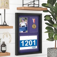 Cadre de présentation décoratif en bois pour médaille de marathon, avec impression UV, grand format, noir