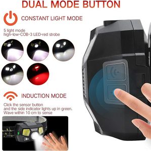 500 Lumen <b>Led</b> Headlamp <b>Motion</b> <b>Sensor</b> Ultra Bright Hard Hat Head Lamp Powerful Usb Rechargeable Waterproof Work <b>Light</b> 5Modes WADE - Product Image 2