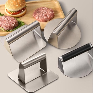 Alat dapur <span class=keywords><strong>Burger</strong></span> daging persegi logam, penekan Hamburger daging bulat Manual Stainless Steel - Product Image 1