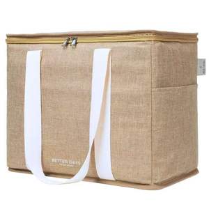 14 Inches Portable Insulated <b>Lunch</b> <b>Bag</b> With Aluminum Inner Waterproof Jute Cooler <b>Bag</b> with Zipper Closure for Food Storage - Product Image 3