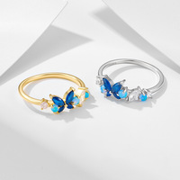 Nouvelle bague élégante en opale en forme de papillon, incrustée de zircon brillant, bagues de fiançailles fines, bijoux en argent sterling 925