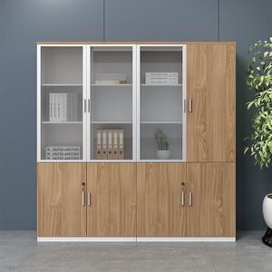 Librería de Oficina Moderna y Minimalista con Puertas de Vidrio y Armarios de Madera para Almacenamiento y Archivo, 5 Niveles - Product Image 2