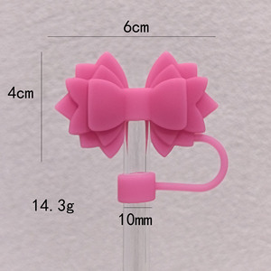 Capuchon de paille automatique en silicone mignon avec nœud de 10 mm, bouchon anti-fuite, accessoires pour gobelets et bouteilles, couvercle anti-poussière - Product Image 6