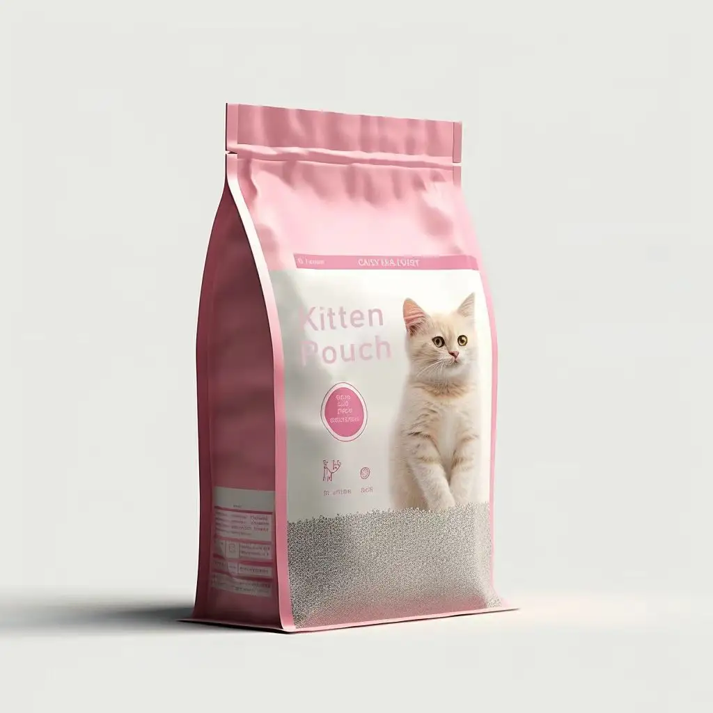 Bolsa de fondo plano impermeable con estampado personalizado Haisenpet Natural Baby Powder Tofu Corn Cat Litter Packaging Bags