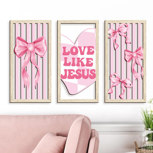 KingWIN <b>Pink</b> Bow Wooden Wall Hanging Rectangle Home Decor Valentine'S Day Cartoon Style - Product Image 2
