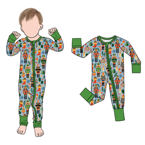 Personalizado <span class=keywords><strong>de</strong></span> moda Niño Navidad elementos impresos con pies <span class=keywords><strong>de</strong></span> bambú <span class=keywords><strong>de</strong></span> invierno infantil mono bebé dormir traje - Product Image 3