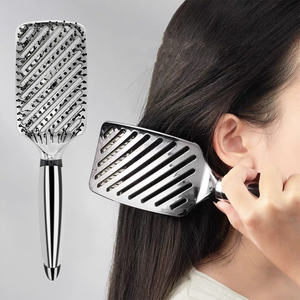 Cepillo de pelo de sarga para mujer, cerdas desenredadoras, pelo rizado y mojado, ergonómico, negro y plateado, cepillo de pelo para desenredar - Product Image 1