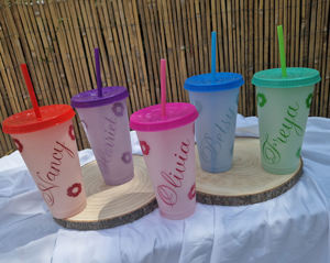 Набор многоразовых пластиковых стаканов для холодных напитков объемом 24 унции с изменением цвета, с крышками и соломинками - Product Image 5