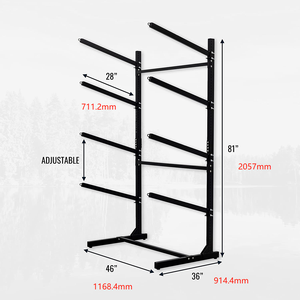 Support de rangement et d'exposition autoportant en métal noir avec revêtement en poudre pour planches de surf et kayaks, montage facile - Product Image 1