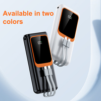 Batterie externe ultra-fine à affichage numérique, PD22.5W, 10000 mAh, matériaux ABS, haute capacité, charge rapide, câble double intégré