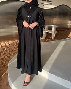 Abaya Nida Nera Lusso Artigianale da <span class=keywords><strong>Donna</strong></span> con Ricami di Perline per Preghiera, Abito e Copricapo per Ramadan, Ideale per l'Eid - Product Image 1