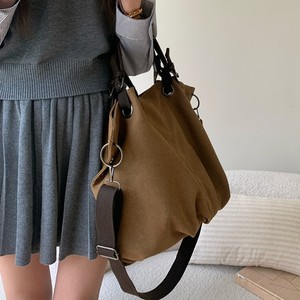 Japanese Style Tote Bag Women Large Capacity Canvas Brown Horizontal <b>Square</b> Zipper Closure Shoulder Crossbody Bag Everyday Use - Product Image 5