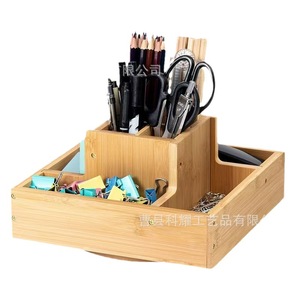 Organizador de Escritorio de Madera Maciza, Rectangular, con Rotación de 360 Grados, Caja de Almacenamiento para Material de Oficina - Product Image 2