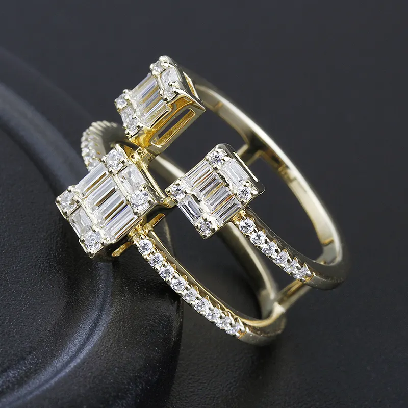 customized luxury baguette cz ring 2 lines diamond prong 18k gold plated s925 sterling silver 925 women ring with zirconia